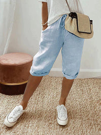 Mae | Damen Shorts Baumwolle Leinen Leicht Sommer Komfort Natural in Blau