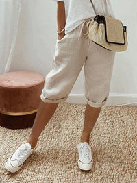 Mae | Damen Shorts Baumwolle Leinen Leicht Sommer Komfort Natural in Beige