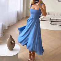 Kristina | Ärmelloses Midikleid mit eckigem Ausschnitt in Blau