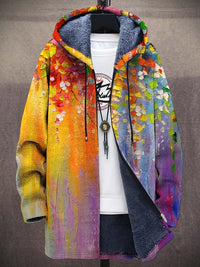 Leonie | Kunstdruck Fleece-gefütterter Oversized Zip-Hoodie Cardigan in Regenbogen