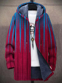 Leonie | Kunstdruck Fleece-gefütterter Oversized Zip-Hoodie Cardigan in Rot