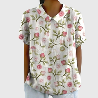 Kurzärmelige Damenbluse mit Blumenmuster und Bubikragen in Weiß 3