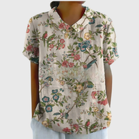 Kurzärmelige Damenbluse mit Blumenmuster und Bubikragen in Weiß 5