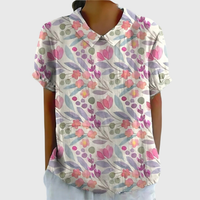Kurzärmelige Damenbluse mit Blumenmuster und Bubikragen in Weiß 7