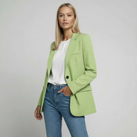 Marianne | Damen Langer Blazer Zweiknopf Klappentaschen Elegant Business in Hellgrün