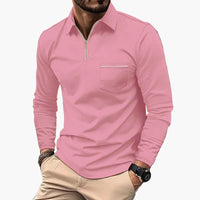 Herren-Polo mit langen Ärmeln im klassischen Stil mit Brusttasche, ideal für Arbeit und Freizeit in Rosa