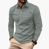 Herren-Polo mit langen Ärmeln im klassischen Stil mit Brusttasche, ideal für Arbeit und Freizeit in Grau