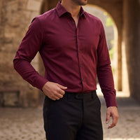 Langarm-Button-Down-Hemd für Herren in Burgunderrot
