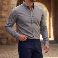Langarm-Button-Down-Hemd für Herren in Schiefergrau