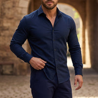 Langarm-Button-Down-Hemd für Herren in Mitternachtsblau