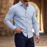 Langarm-Button-Down-Hemd für Herren in Himmelblau
