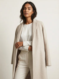 Langer Wollmischmantel für Damen in Beige
