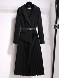 Larissa | Damen Plissee Midikleid mit Gürtel in Schwarz