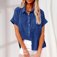 Leinenbluse für Frauen | Kurzarm in Blau
