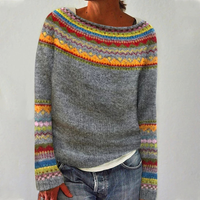 Lea | Gemütlicher Strickpullover mit Muster in Grau / Orange
