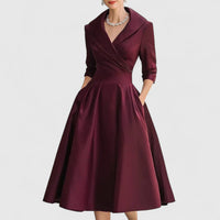 Lea | Damen Elegantes Wickel-Midi-Abendkleid in Rot