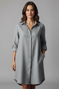 Leandra | Damen Hemdblusenkleid mit Langarm in Grau