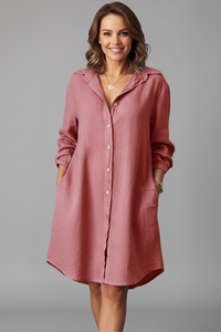 Leandra | Damen Hemdblusenkleid mit Langarm in Rosa
