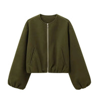 Maya | Damen Bomberjacke Leicht Modern Urban Casual Trend Vielseitig in Militärgrün