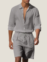 Leinen-Set für Herren: Hemd und Shorts in Grau