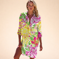 Lena | Lockeres Hemdkleid mit Knopfleiste in Gelbe Blumen