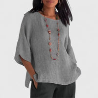 Leonie | Damen 3/4 Arm Bluse mit rundem Ausschnitt in Grau