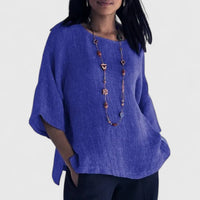 Leonie | Damen 3/4 Arm Bluse mit rundem Ausschnitt in Blau