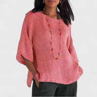 Leonie | Damen 3/4 Arm Bluse mit rundem Ausschnitt in Rosa