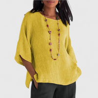 Leonie | Damen 3/4 Arm Bluse mit rundem Ausschnitt in Gelb