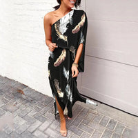 Leonie | Damen One-Shoulder Blumenprint Maxikleid in Schwarz