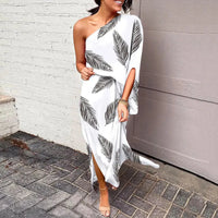 Leonie | Damen One-Shoulder Blumenprint Maxikleid in Weiß