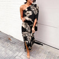 Leonie | Damen One-Shoulder Blumenprint Maxikleid in Dunkelgrün