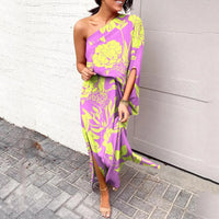 Leonie | Damen One-Shoulder Blumenprint Maxikleid in Lila