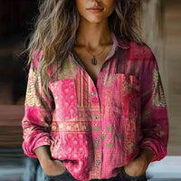 Lily | Bedruckte Vintage Bluse in Rosa