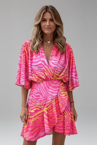 Linnea | Damen Wickel Mini Kleid mit Taillengürtel in Rosa