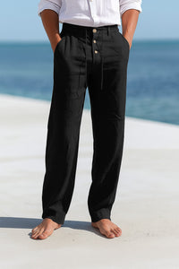 Florian | Herren Leinen Slim Fit Sommerhose Schlank Natürlich Elegant in Schwarz
