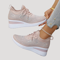 Lirenne | Damen Glitzer Sneaker mit Strasssteinen Plateau in Hellrosa