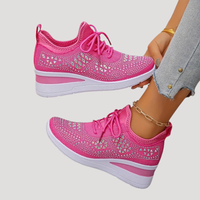 Lirenne | Damen Glitzer Sneaker mit Strasssteinen Plateau in Dunkelrosa