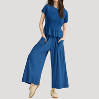 Lirette | Damen Zweiteiler Peplum Top Weite Hose Set in Blau