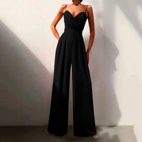 Livia | Damen Jumpsuit Herzausschnitt Weites Bein Ärmellos in Schwarz
