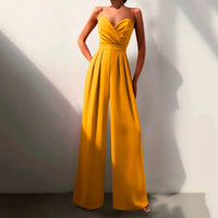 Livia | Damen Jumpsuit Herzausschnitt Weites Bein Ärmellos in Gelb