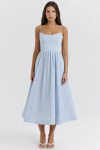 Evelyn | Damen Kleid Subtil Elegant Zeitlos Feminin Casual Modern in Himmelblau