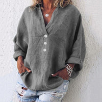 Lorelei | Damen V-Ausschnitt Bluse mit Knopfleiste in Grau