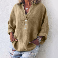 Lorelei | Damen V-Ausschnitt Bluse mit Knopfleiste in Khaki