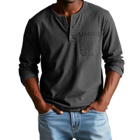 Ludwig | Herren Langarm Henley Shirt in Schwarz
