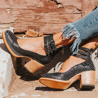 Luisa | Damen Lässige Blockabsat Riemchen-Pumps in Schwarz
