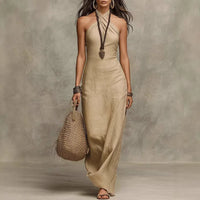 Luise | Damen Neckholder Maxikleid in Khaki