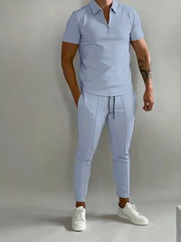 Lysander | Herren Trainingsanzug Polo Set in Hellblau