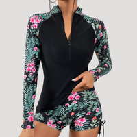 Lysandra | Damen Langarm Blumen Badeanzug Set in Rosa