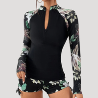Lysandra | Damen Langarm Blumen Badeanzug Set in Grün